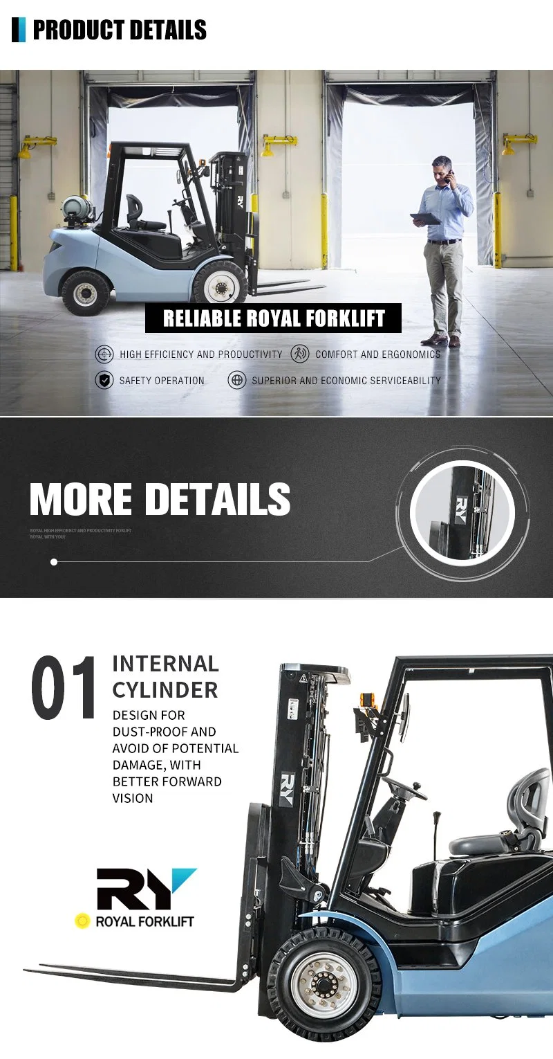 Royal Dual Fuel 3 Ton EPA Standard Engine Gasoline/LPG Forklift Telescopic Fork Lift Trucks